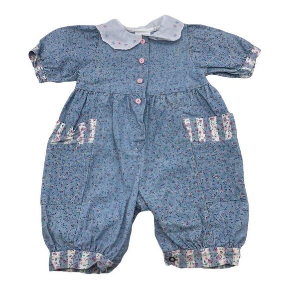 Vintage OshKosh 6-9 Months Bubble Floral Romper with Collar Flower Print - Picture 2 of 11